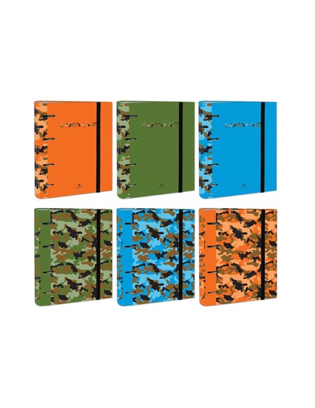 Carpeta de 4 anillas de 40 mm mixtas carton forrado folio colores surtidos camuflaje 6 disenos