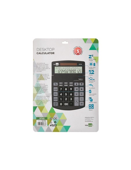 Calculadora liderpapel sobremesa xf40 12 digitos dos lineas solar y pilas negro 175x120x30 mm 40 reciclada