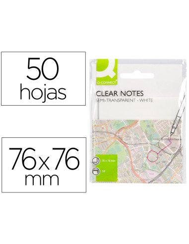 Bloc de notas adhesivas quita y pon q connect 76x76 mm removible plastico translucido blanco 50 hojas