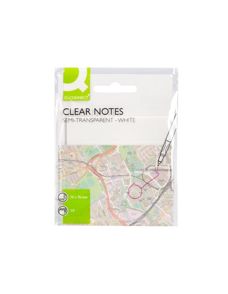 Bloc de notas adhesivas quita y pon q connect 76x76 mm removible plastico translucido blanco 50 hojas