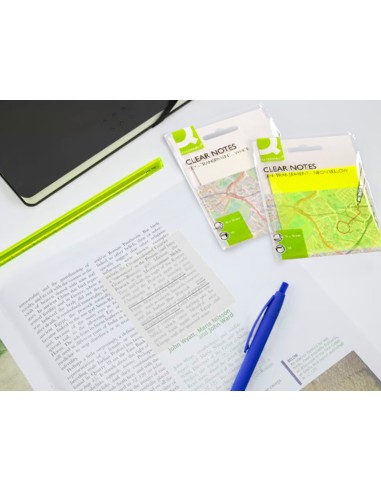 Bloc de notas adhesivas quita y pon q connect 76x76 mm removible plastico translucido blanco 50 hojas