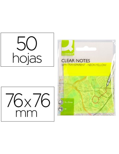 Bloc de notas adhesivas quita y pon q connect 76x76 mm removible plastico translucido amarillo neon con 50 hojas