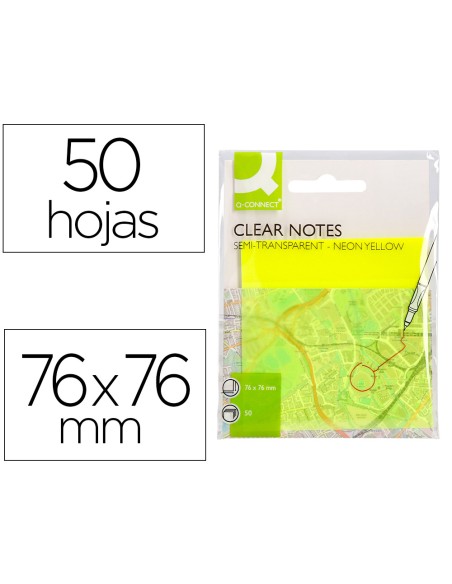 Bloc de notas adhesivas quita y pon q connect 76x76 mm removible plastico translucido amarillo neon con 50 hojas
