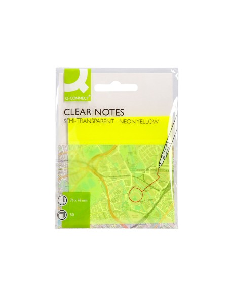 Bloc de notas adhesivas quita y pon q connect 76x76 mm removible plastico translucido amarillo neon con 50 hojas