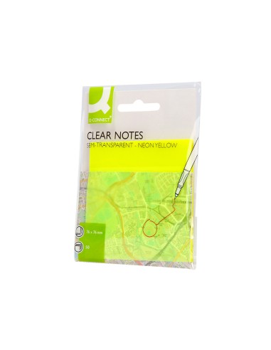 Bloc de notas adhesivas quita y pon q connect 76x76 mm removible plastico translucido amarillo neon con 50 hojas