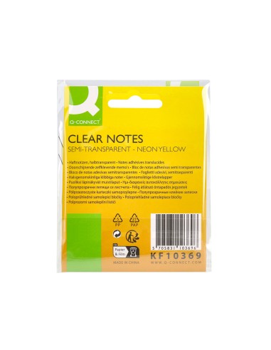 Bloc de notas adhesivas quita y pon q connect 76x76 mm removible plastico translucido amarillo neon con 50 hojas