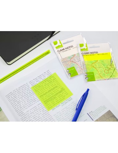 Bloc de notas adhesivas quita y pon q connect 76x76 mm removible plastico translucido amarillo neon con 50 hojas