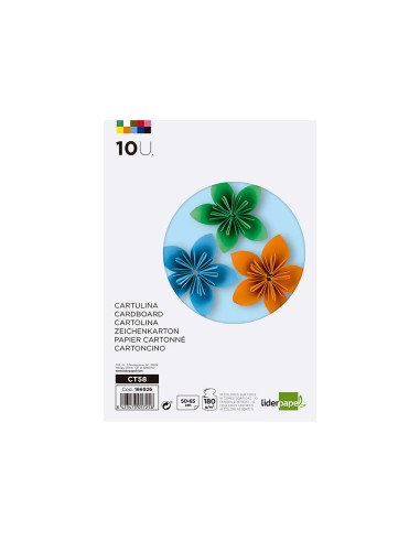 Cartulina liderpapel 50x65 cm 180g m2 10 colores surtidos paquete de 10 hojas