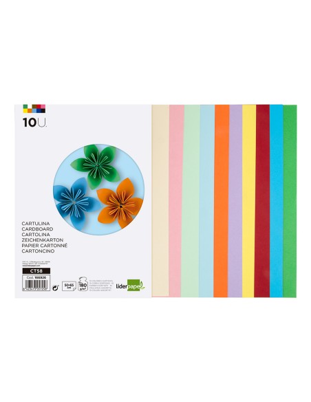 Cartulina liderpapel 50x65 cm 180g m2 10 colores surtidos paquete de 10 hojas