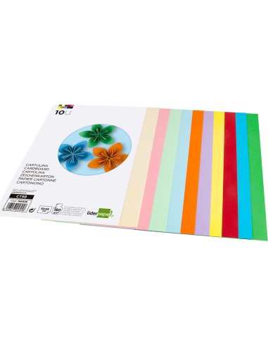 Cartulina liderpapel 50x65 cm 180g m2 10 colores surtidos paquete de 10 hojas