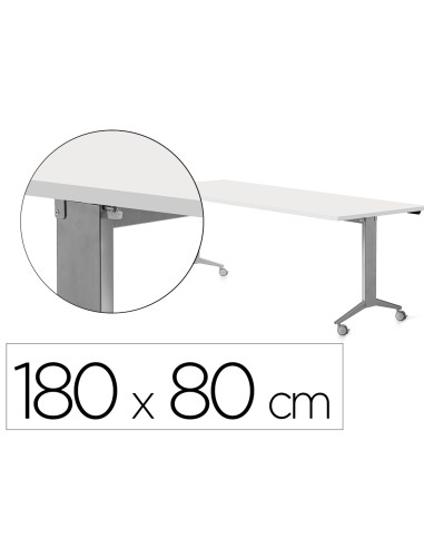Mesa rocada 2003fd04 con tablero abatible color aluminio blanco 180x80 cm