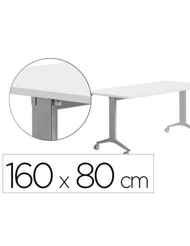 Mesa rocada 2002fd04 con tablero abatible color aluminio blanco 160x80 cm