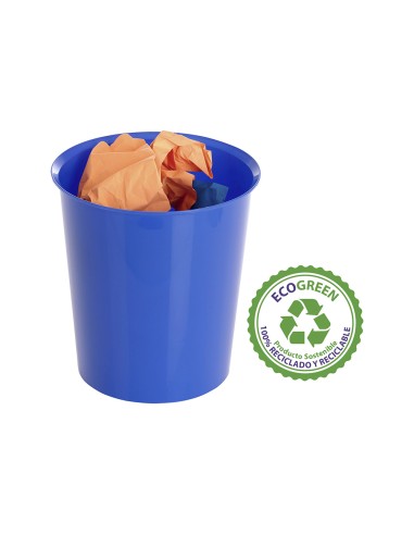 Papelera plastico archivo 2000 ecogreen 100 reciclada 18 litros color azul 290x310 mm
