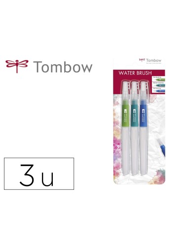 Pincel tombow water brush con deposito rellenable blister de 3 unidades punta fina media plana