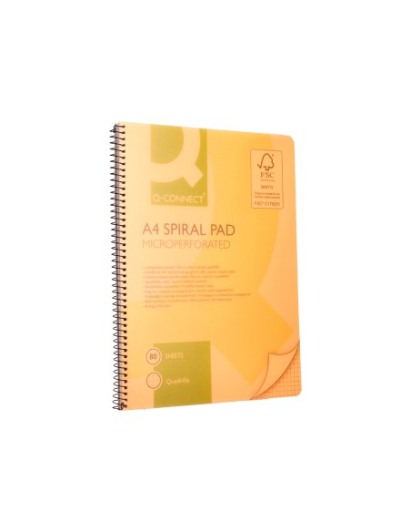 Cuaderno espiral q connect a5 micro tapa plastico 80h 70g cuadro 5mm sin bandas 6 taladros rosa fsc