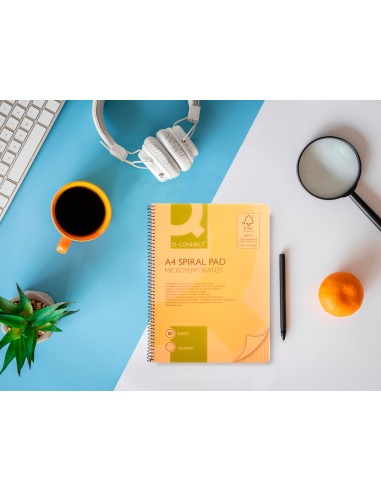 Cuaderno espiral q connect a5 micro tapa plastico 80h 70g cuadro 5mm sin bandas 6 taladros rosa fsc