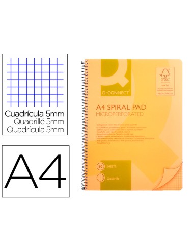 Cuaderno espiral q connect a5 micro tapa plastico 80h 70g cuadro 5mm sin bandas 6 taladros rosa fsc