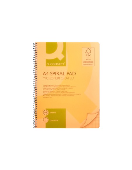 Cuaderno espiral q connect a5 micro tapa plastico 80h 70g cuadro 5mm sin bandas 6 taladros rosa fsc