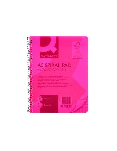 Cuaderno espiral q connect a5 micro tapa plastico 80h 70g cuadro 5mm sin bandas 6 taladros naranja fsc