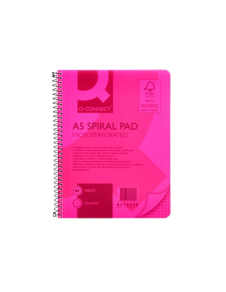Cuaderno espiral q connect a5 micro tapa plastico 80h 70g cuadro 5mm sin bandas 6 taladros naranja fsc