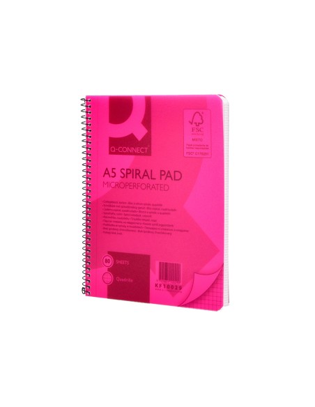Cuaderno espiral q connect a5 micro tapa plastico 80h 70g cuadro 5mm sin bandas 6 taladros naranja fsc