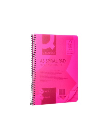 Cuaderno espiral q connect a5 micro tapa plastico 80h 70g cuadro 5mm sin bandas 6 taladros naranja fsc