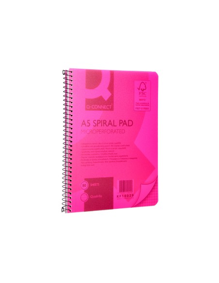 Cuaderno espiral q connect a5 micro tapa plastico 80h 70g cuadro 5mm sin bandas 6 taladros naranja fsc