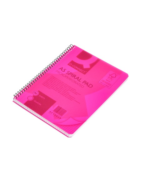 Cuaderno espiral q connect a5 micro tapa plastico 80h 70g cuadro 5mm sin bandas 6 taladros naranja fsc