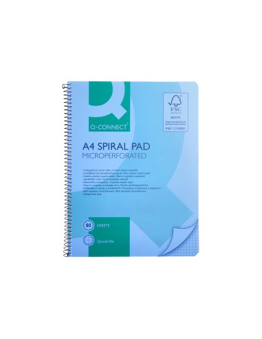 Cuaderno espiral q connect a4 micro tapa plastico 80h 70g cuadro 5mm sin bandas 4 taladros azul fsc