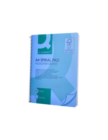 Cuaderno espiral q connect a4 micro tapa plastico 80h 70g cuadro 5mm sin bandas 4 taladros azul fsc