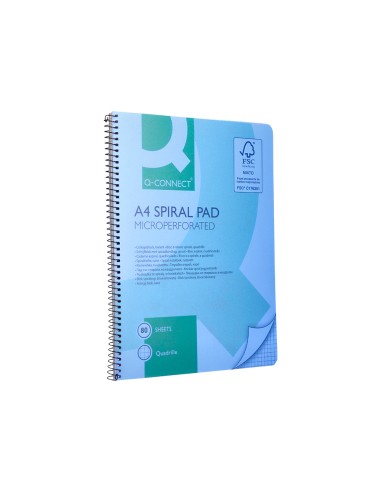 Cuaderno espiral q connect a4 micro tapa plastico 80h 70g cuadro 5mm sin bandas 4 taladros azul fsc
