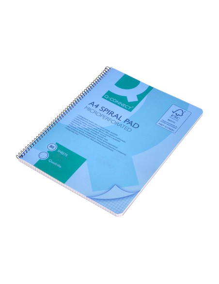 Cuaderno espiral q connect a4 micro tapa plastico 80h 70g cuadro 5mm sin bandas 4 taladros azul fsc