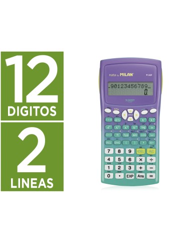 Calculadora milan cientifica m240 sunset tapa translucida 2 lineas 240 funciones 102 digitos color verde turquesa