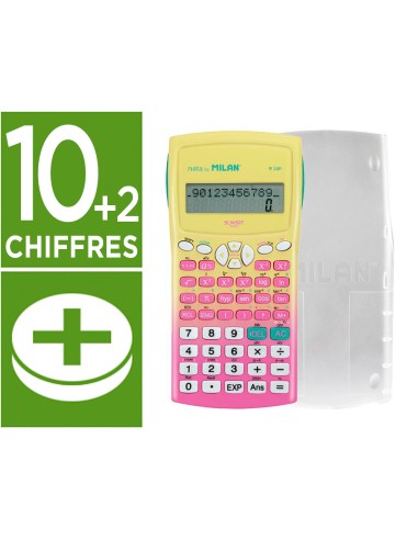 Calculadora milan cientifica m240 sunset tapa translucida 2 lineas 240 funciones 102 digitos color rosa amarillo