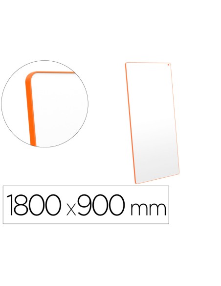 Pizarra blanca nobo movemeet extraible y portatil marco naranja doble cara magnetica 1800x900 mm