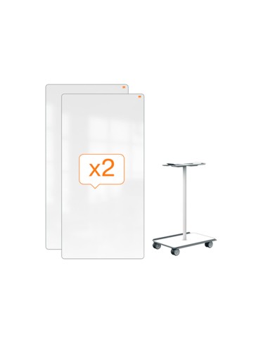 Sistema movil nobo movemeet 2 pizarras magneticas con 2 bandejas para accesorios 1800x900 mm