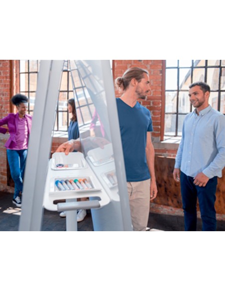 Sistema movil nobo movemeet 2 pizarra magnetica doble cara y 2 pizarras blancas tablero de anuncios 1800x900