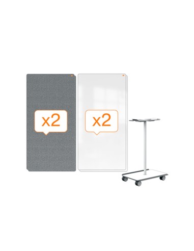 Sistema movil nobo movemeet 2 pizarra magnetica doble cara y 2 pizarras blancas tablero de anuncios 1800x900