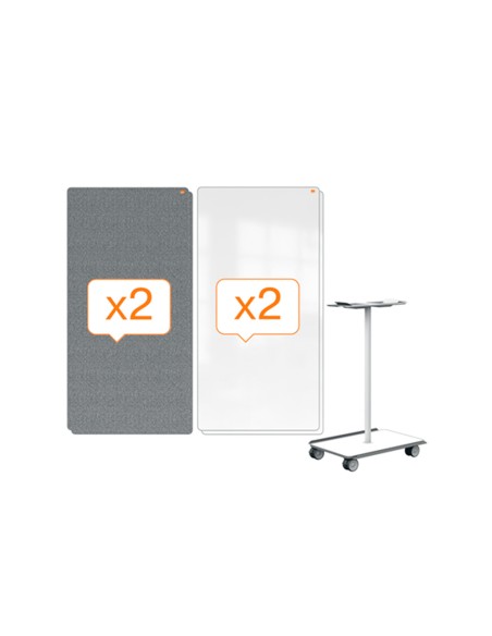 Sistema movil nobo movemeet 2 pizarra magnetica doble cara y 2 pizarras blancas tablero de anuncios 1800x900