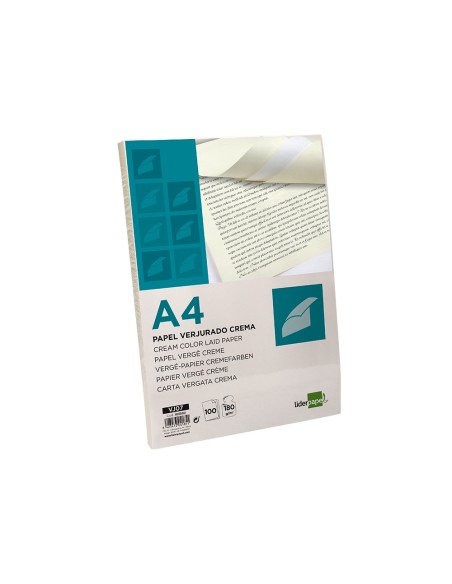 Papel verjurado liderpapel a4 180g m2 crema paquete de 100 hojas