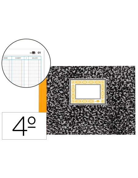 Libro liderpapel cuarto apaisado cartone 100 hojas cuentas corrientes debe haber y saldo