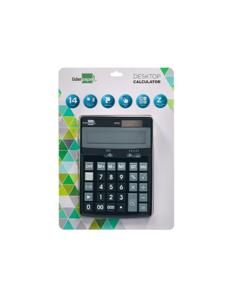 Calculadora liderpapel sobremesa xf31 14 digitos solar y pilas color negro 170x122x35 mm