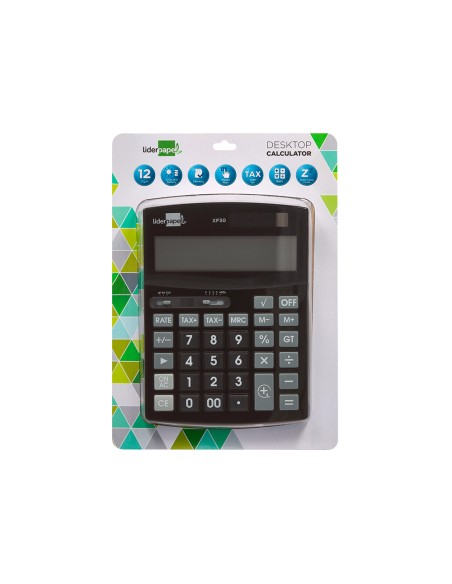 Calculadora liderpapel sobremesa xf30 12 digitos tasas solar y pilas color negro 190x140x30 mm