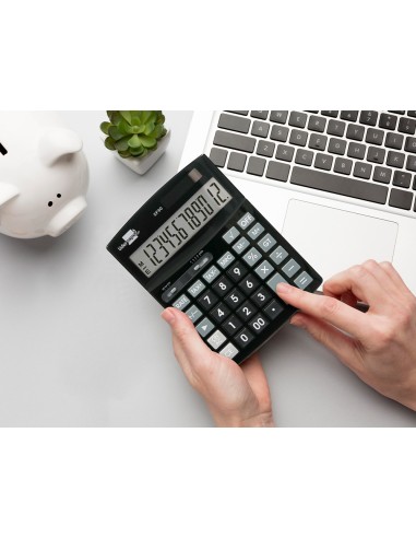 Calculadora liderpapel sobremesa xf30 12 digitos tasas solar y pilas color negro 190x140x30 mm