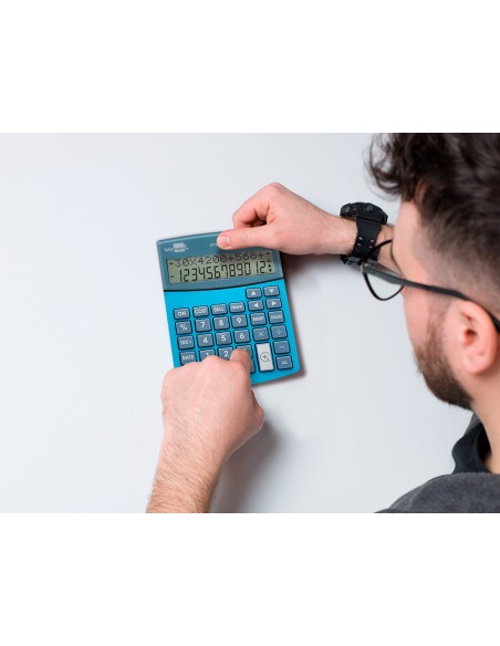 Calculadora liderpapel sobreme sa xf28 12 digitos dos lineas coste venta margen y tasas solar y pilas azul 155x115x25 mm