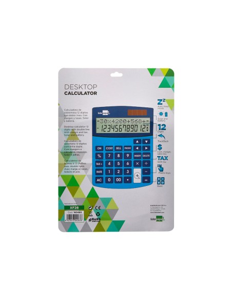 Calculadora liderpapel sobreme sa xf28 12 digitos dos lineas coste venta margen y tasas solar y pilas azul 155x115x25 mm