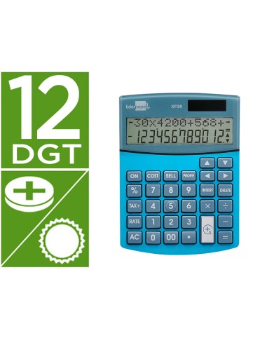 Calculadora liderpapel sobreme sa xf28 12 digitos dos lineas coste venta margen y tasas solar y pilas azul 155x115x25 mm