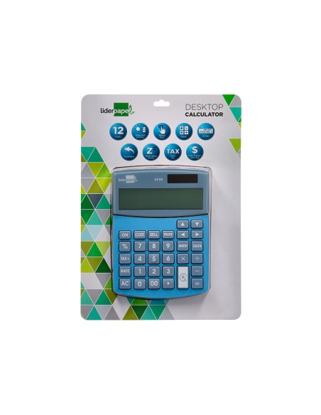 Calculadora liderpapel sobreme sa xf28 12 digitos dos lineas coste venta margen y tasas solar y pilas azul 155x115x25 mm