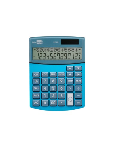 Calculadora liderpapel sobreme sa xf28 12 digitos dos lineas coste venta margen y tasas solar y pilas azul 155x115x25 mm