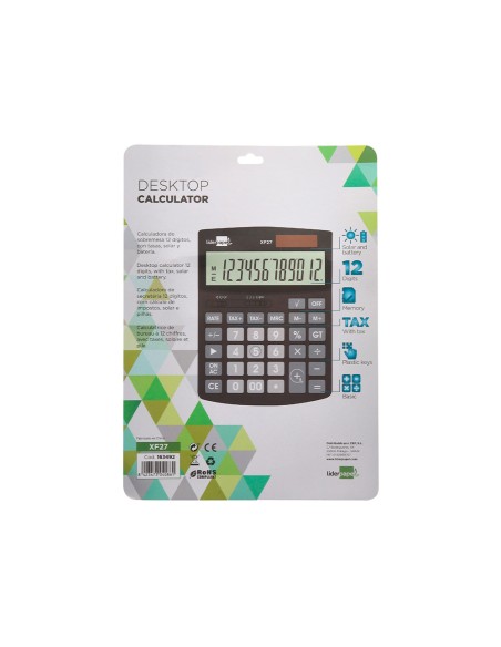Calculadora liderpapel sobremesa xf27 12 digitos tasas solar y pilas color negro 155x115x25 mm